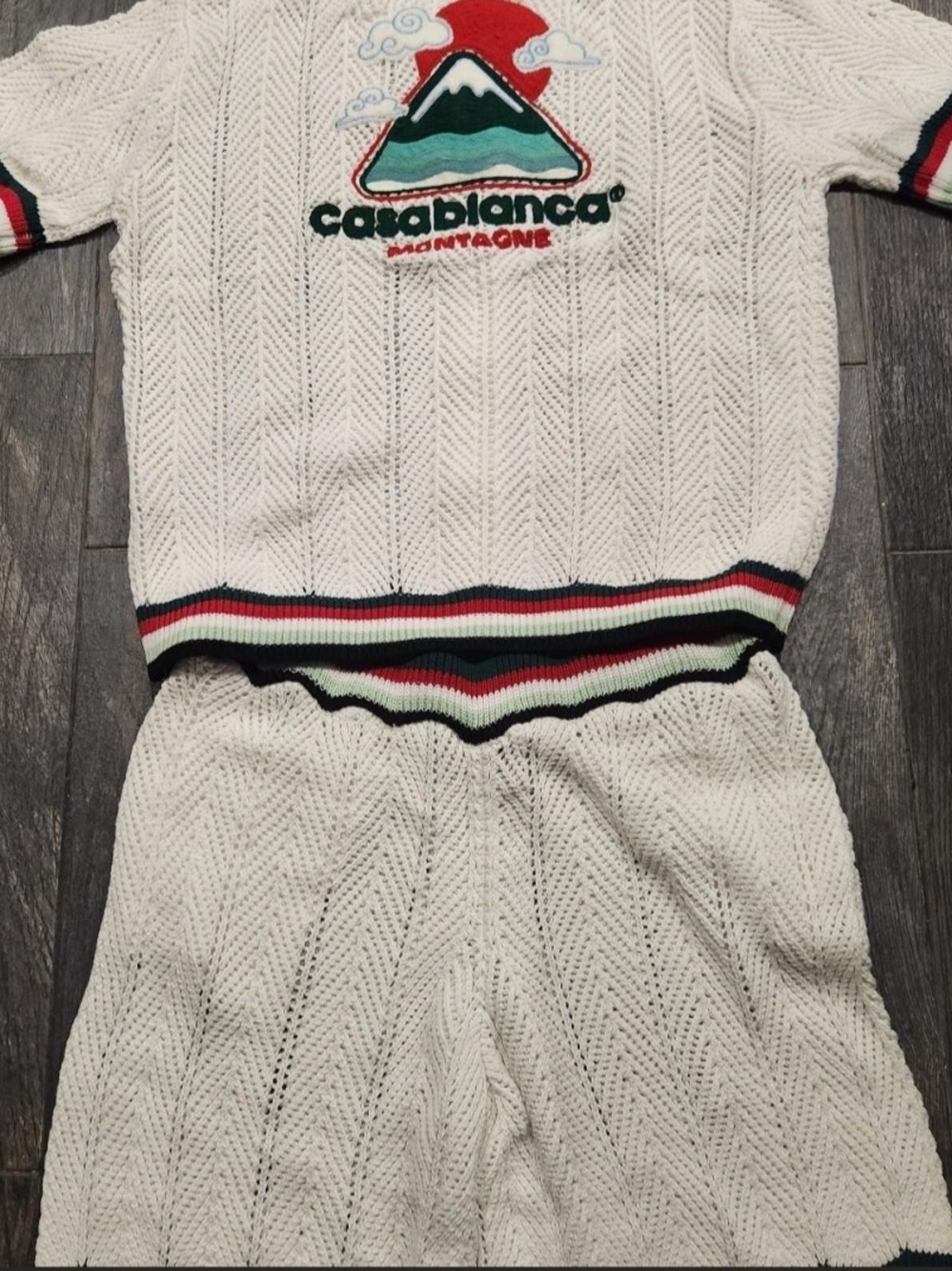 Casablanca Cream Knit Short Sleeve Button-Down Shirt